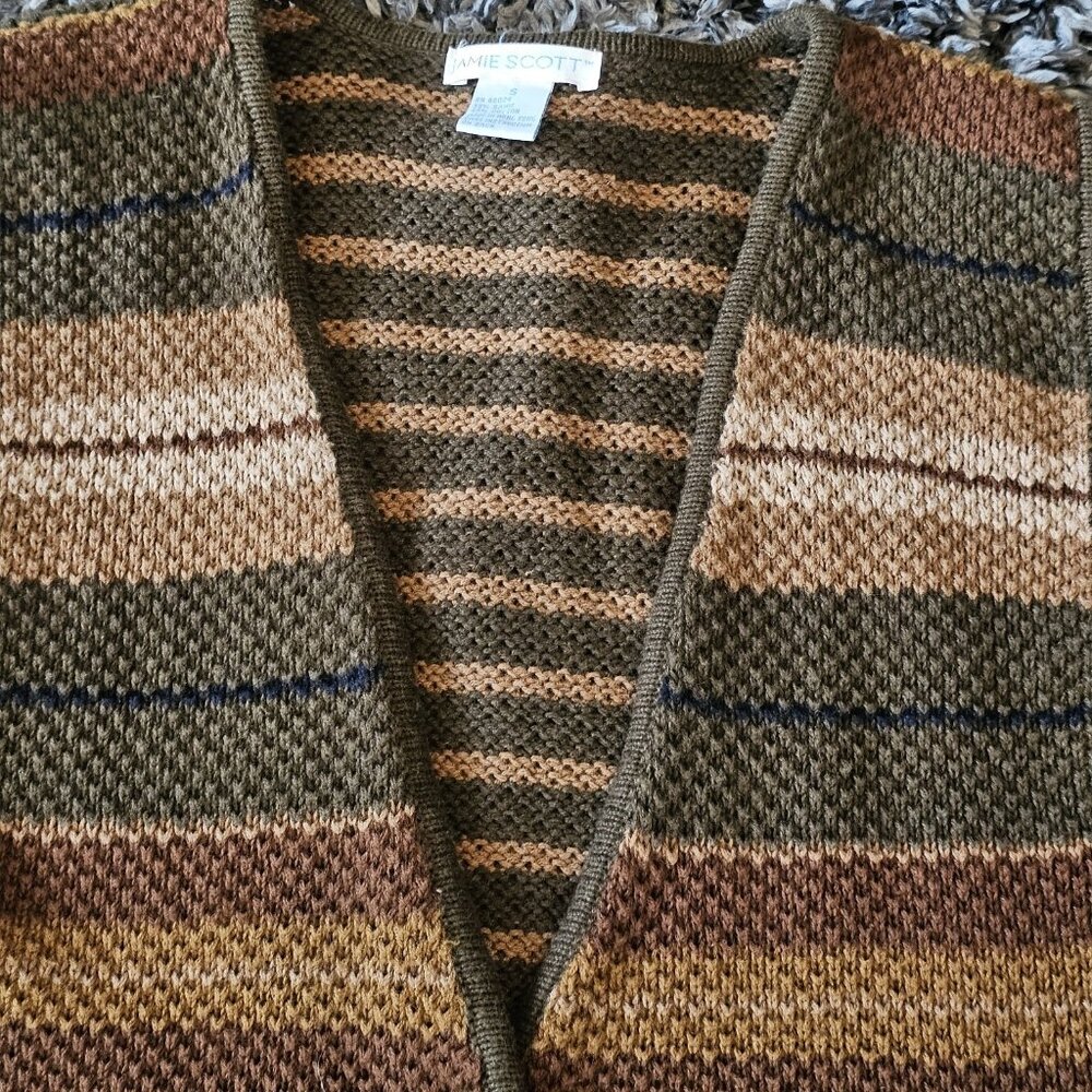 VTG Womens Sweater Vest Striped Sz M Green Brown Button Up Knit Forest Preppy - Picture 5 of 9